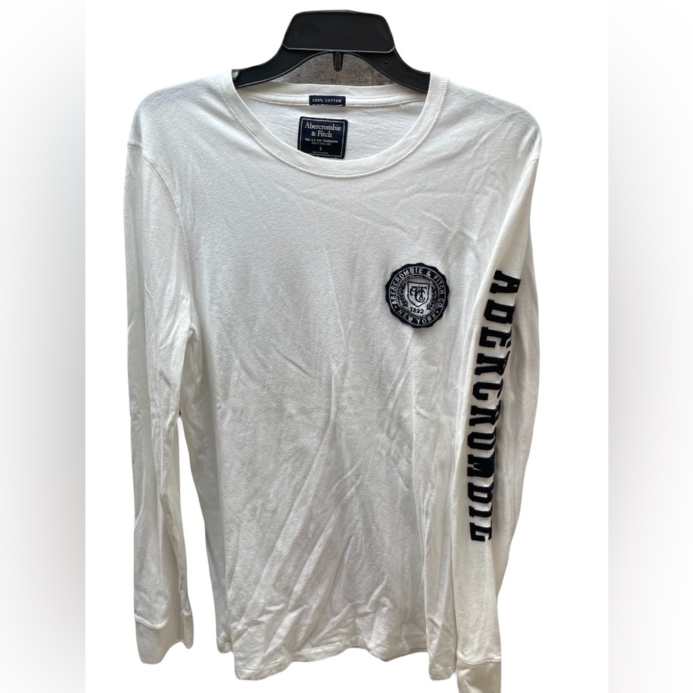 ❤️ ABERCROMBIE & FINCH MENS WHITE LOGO LONG SLEEVE SHIRT SIZE SMALL